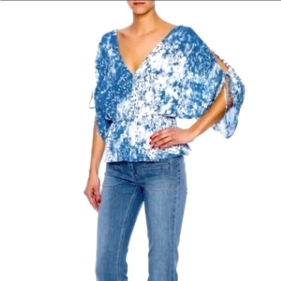 FREE PEOPLE Indigo Abracadabra Cold Shoulder Peplum Boho Style Top Size XS - Picture 2 of 7